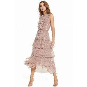 MISA Julez Chiffon Floral Print Ruffled Tiered Sleeveless Maxi Dress Size M